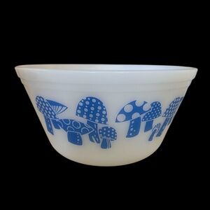 Rare Vintage Federal Glass 9” Blue Mushroom Bowl
